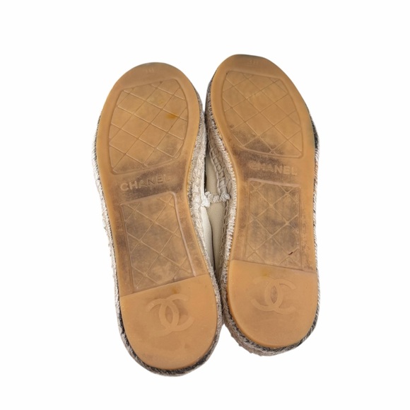 CHANEL Linen Double Sole Sz 38 Espadrilles in Black & Beige - Picture 14 of 15